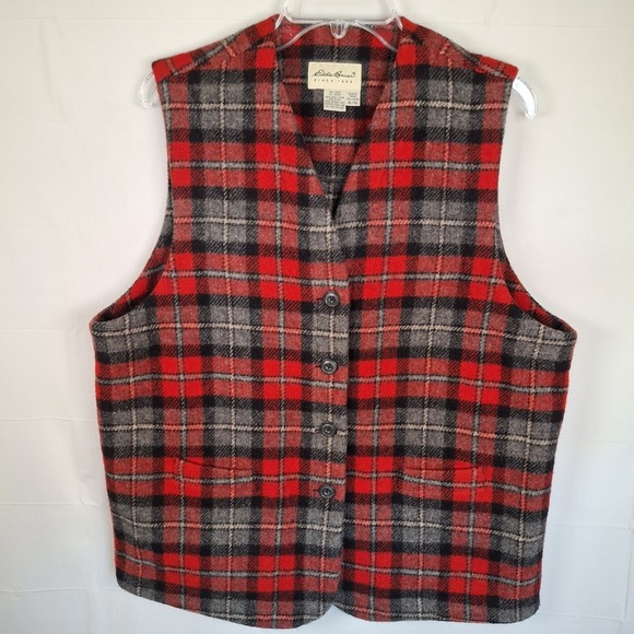 Vintage Eddie Bauer 85% Wool Vest Plaid Womens XL Fall Cozy Cabin Lumberjack - Picture 1 of 8